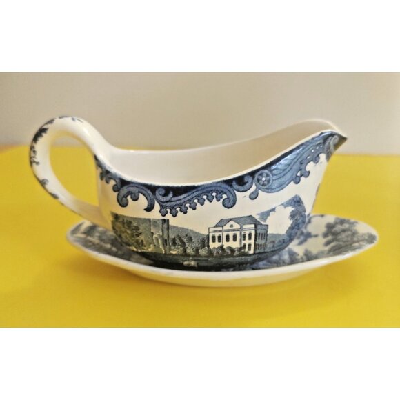 Vintage 1790 Avon Scenes Palissy England Gravy Boat & Saucer - Picture 12 of 15